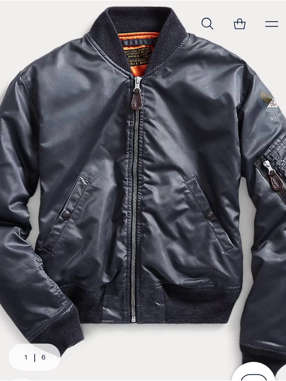 Ralph Lauren RRL Women’s Navy Bomber Jacket with Orange Lining size 2 (S/M)